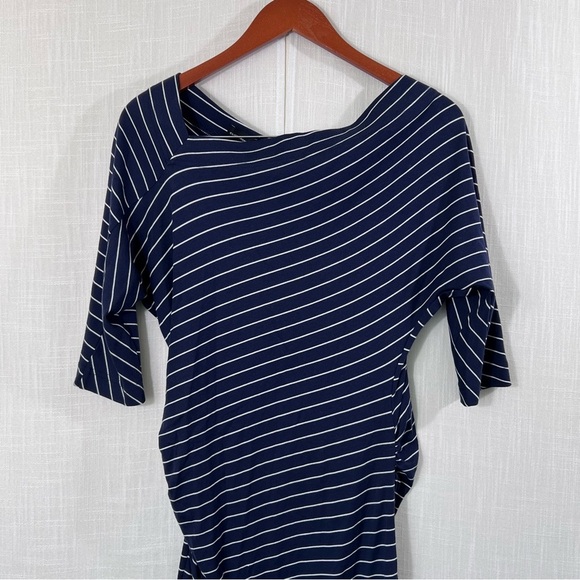 Club Monaco NWT Galora Navy Blue Striped Cotton Modal Dress Size M - Picture 3 of 13
